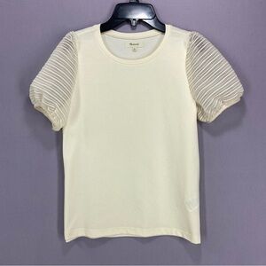 Madewell Striped Sheer-Sleeve Knit Top in Beige Size XS